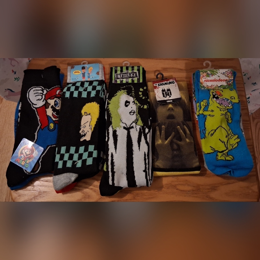 NWT Lot Of 5 Novelty Horror TV Video Game Tall & Crew Collectible Socks OSFM